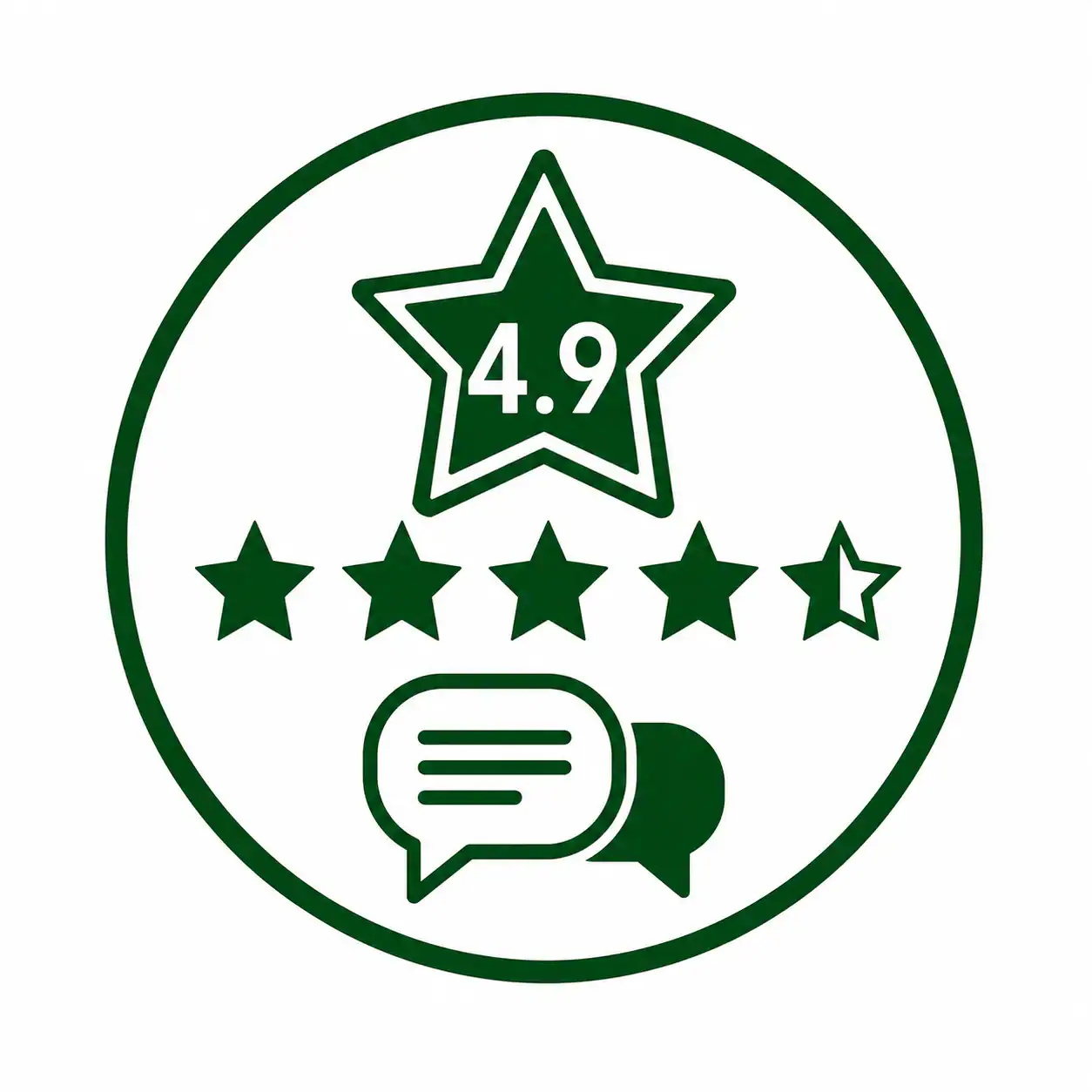 Green star rating icon shows a 4.9 rating for stump grinding Kansas City area, five stars, two chat bubbles.