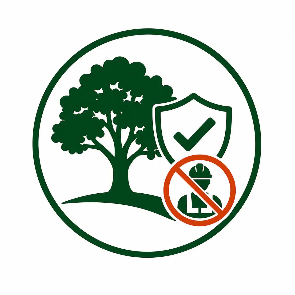 Tree Services Kansas City Metropolitan Area icon with a shielded tree, check mark, and no worker present.